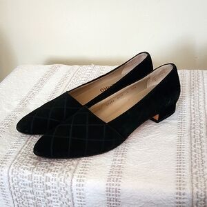 Salvatore Ferragamo Black Suede Embroidered Kitten Heel Shoes, women's size 9 a